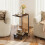 C Shaped Rolling Side Table E1 MDF Top Metal Frame with Wheels & Storage bag, Dark Walnut 1