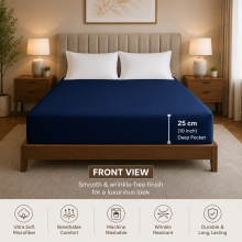 (Navy Blue) Fitted Bed Sheets 25CM Deep Double Size Bed Sheets