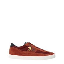 (10 UK, Rust) Farah Mens Stanton Lettering Suede Cupsole Trainers