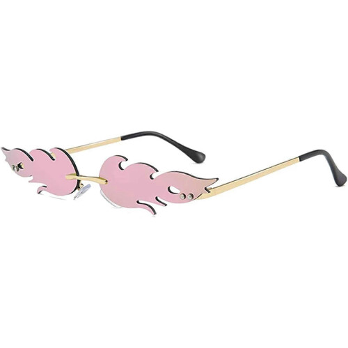 Fire Flame Sunglasses Rimless Wave Glasses Fire Shape Eyewear For PartyPink