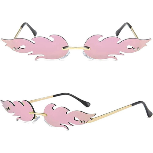 Fire Flame Sunglasses Rimless Wave Glasses Fire Shape Eyewear For PartyPink 1