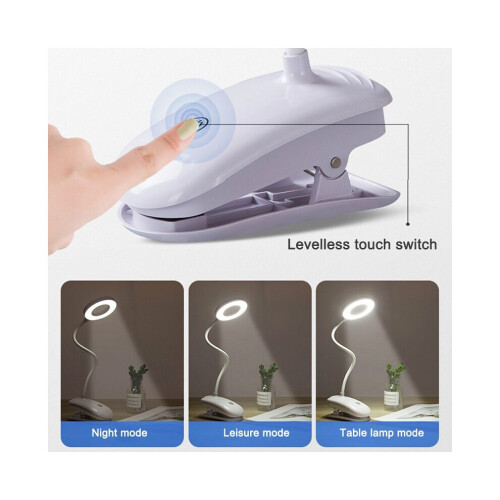 Flexible Clip On LED Reading Light Desk Bed Night Lamp Rechargeable 1