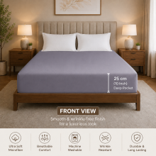 (Double (137 x 190 cm)) Extra Deep 25cm Grey Fitted Bed Sheets Pillowcases