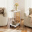 C Shaped Rolling Side Table E1 MDF Top Metal Frame with Wheels & Storage bag, White 1