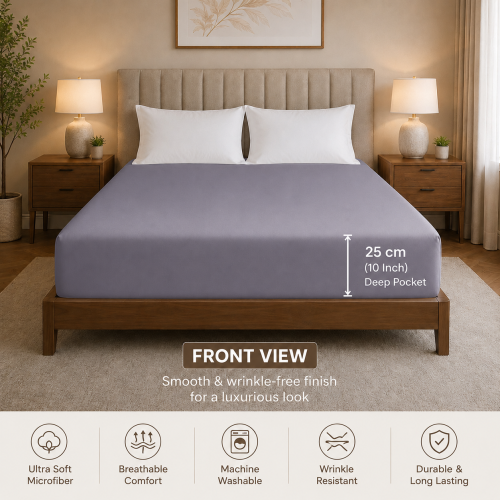 (Super King (180 x 200 cm)) Extra Deep 25cm Grey Fitted Bed Sheets Pillowcases