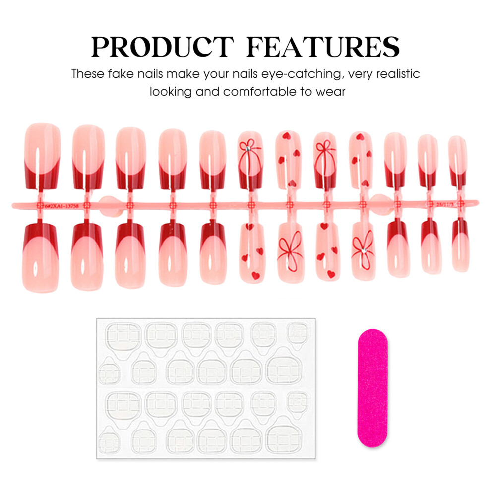 Dcph-Clothing 24Pcs French Heart Fake Nails Wedding Manicure