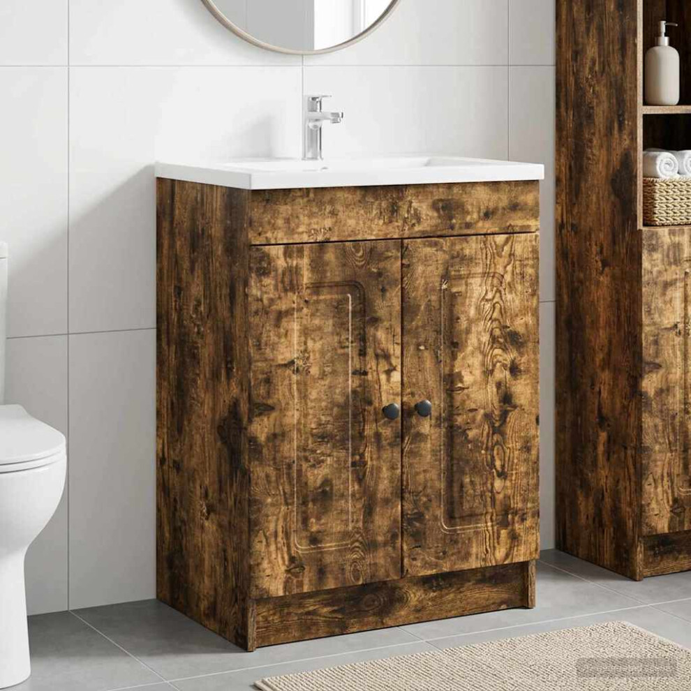Vidaxl Bathroom Under Sink Cabinet Smoked Oak 78.5 X 37.5 X 81 Cm