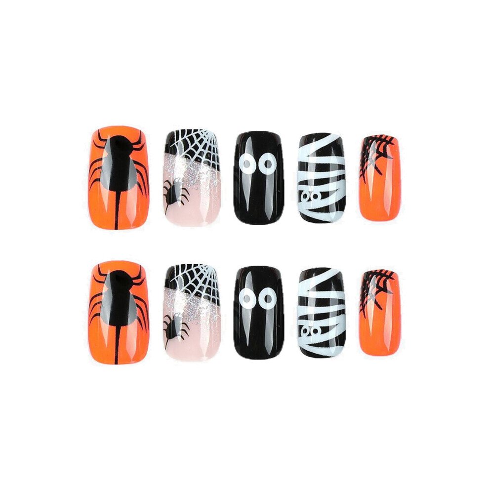 Dachuang Beauty Halloween Spider-Web Fake Nails, 24Pcs