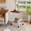 47x35cm Walnut Wood Grain Mobile Side Table with Wire Basket 1