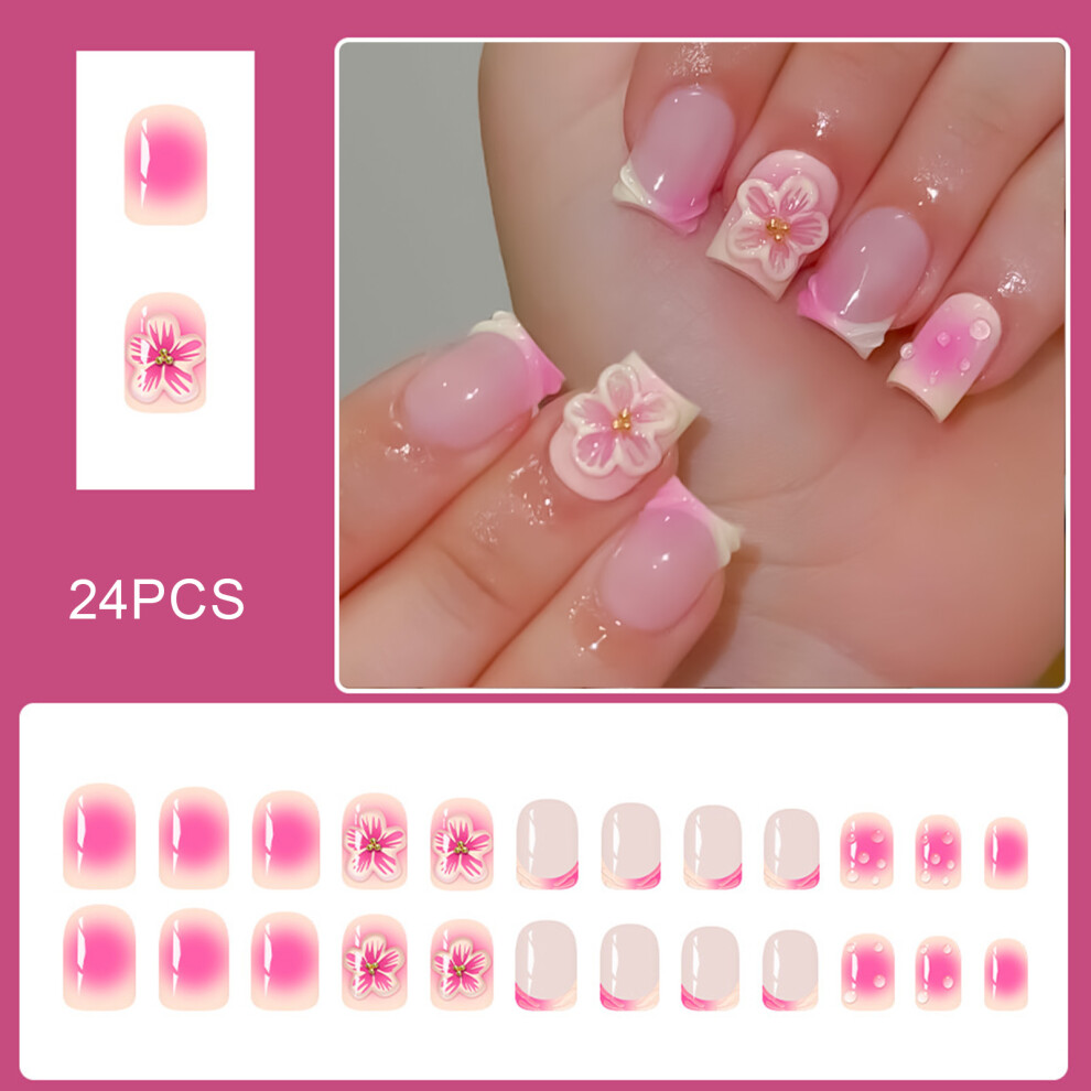 Roc-Electron 24Pcs Gradient Blush Square False Nails