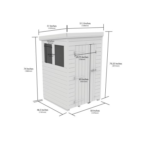 4x4 Pent Composite Shed Tanalised (Single Door, With Windows) 1