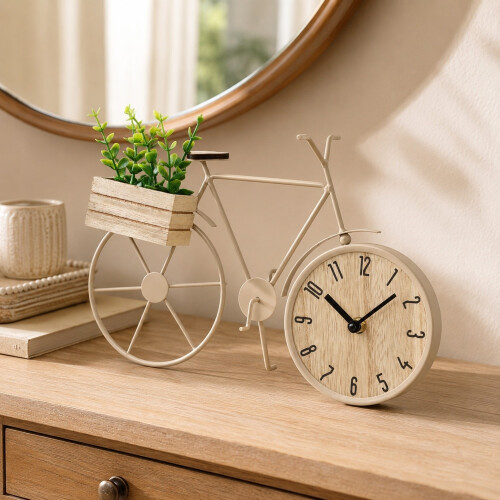 Bicycle Quartz Clock w/ Planter & Faux Plant 2