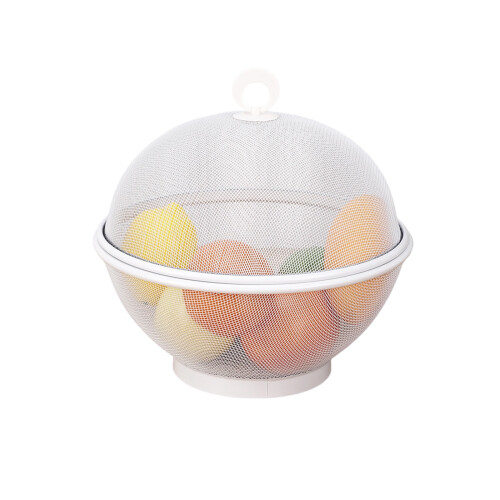 Round Covered Fruit Holder for Home Kitchen Dining Room-White