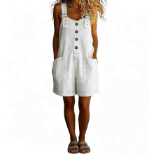 Overall Shorts for Women Button Front Shortalls Loose-White S