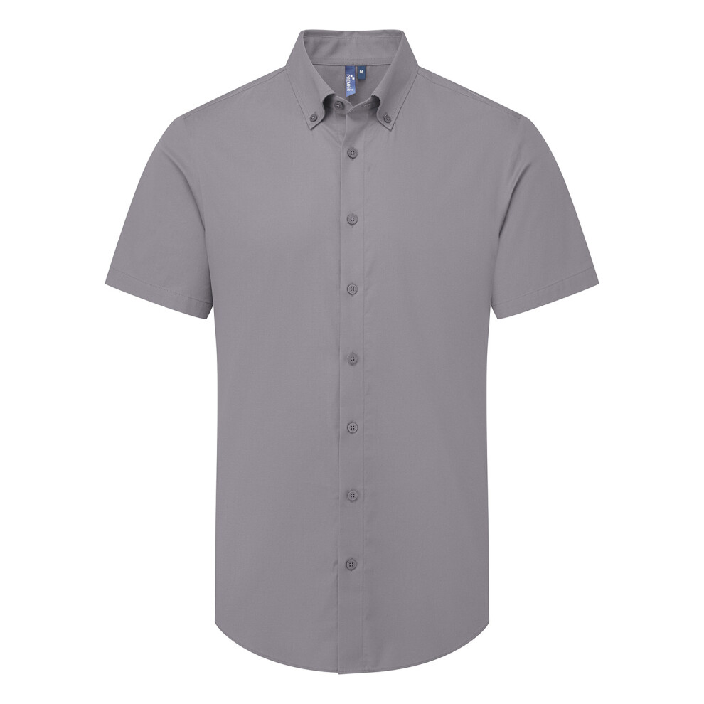 Premier (3Xl, Steel Grey) Mens Supreme Oxford Short-Sleeved Formal Shirt