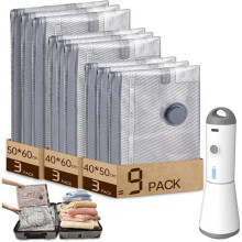 Vakuumierbeutel für Kleidung mit kabelloser elektrischer Vakuumpumpe, 9 Stück (3 x 40 x 50 cm, 3 x 40 x 60 cm, 3 x 50 x 60 cm), wiederv