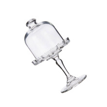 High Footed Clear Glass Snacks Tray with Dome Cover for-lace