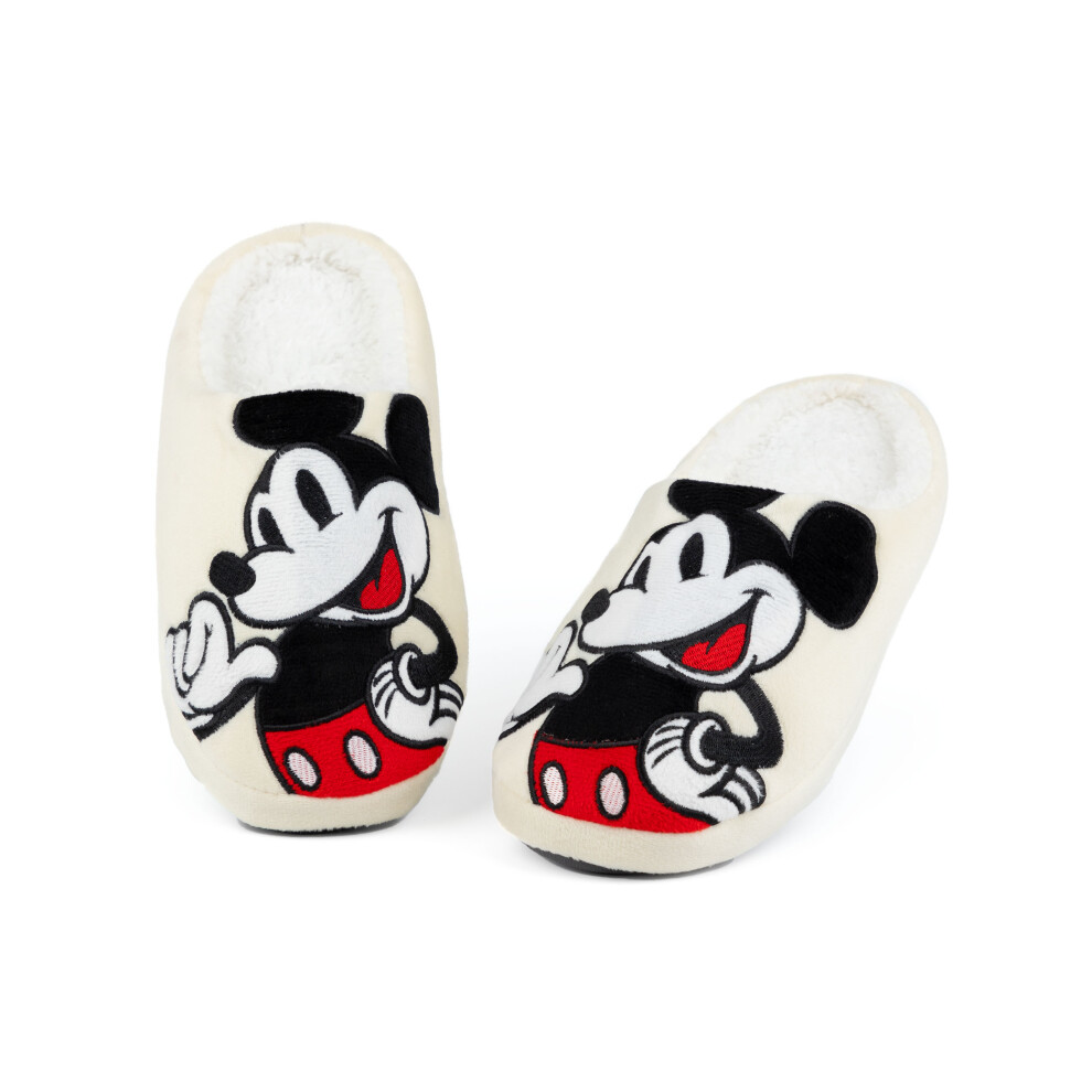 Disney (7-8 Uk) Mickey Mouse Mule Slippers (Womens Beige)