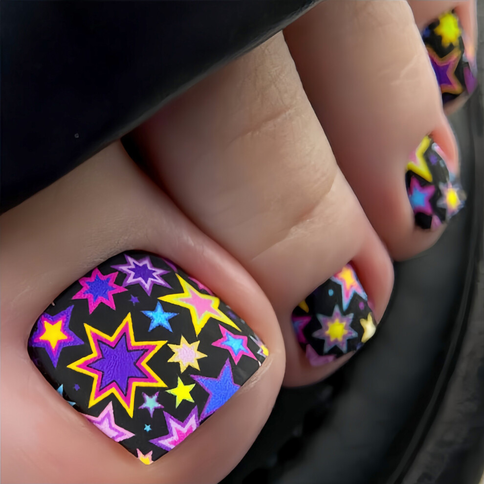 Zhouq-Outdoors Black Square Press-On Toenails For Girls, Durable