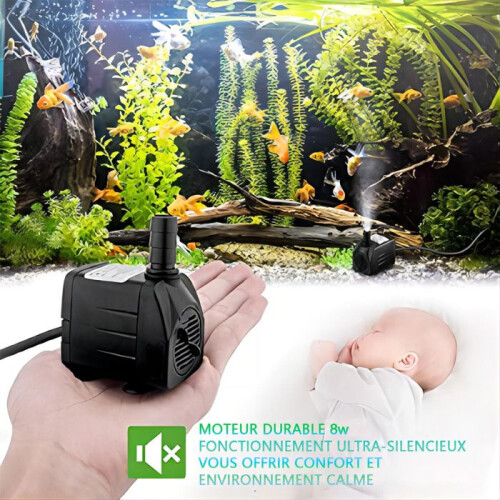 Μίνι αντλία νερού (600 L/H, 8W), εξαιρετικά αθόρυβη αντλία ενυδρείου με ψηλό κέντρ 1
