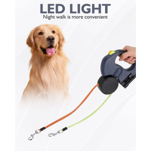 Retractable Double Leash - HAUTSTORE - 3m - Durable Nylon - Reflective Thread - Shockproof 1