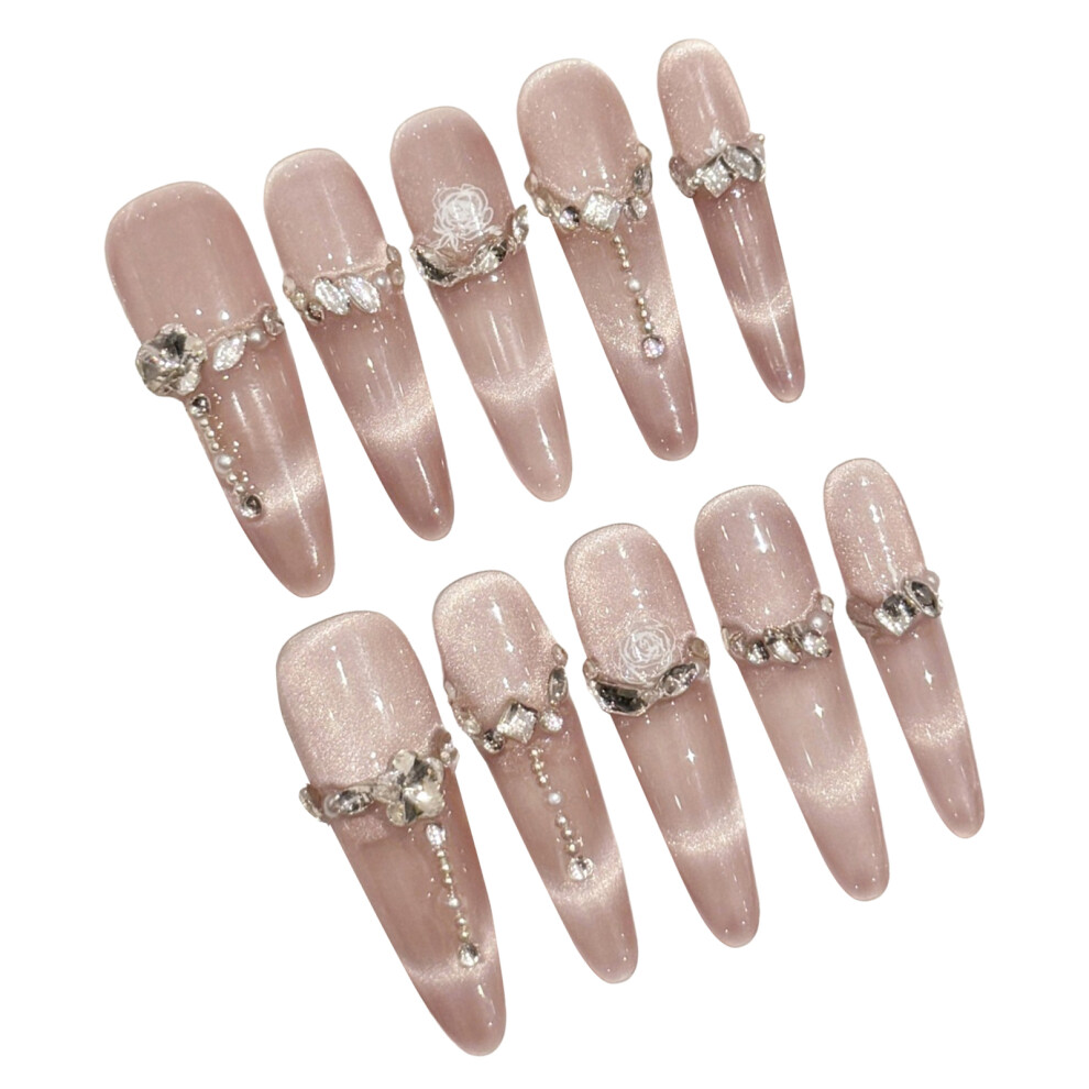 Bright-Home (Xs) Pink Cat Eyes Long Artificial Nails Finger No Bad Smell Environmentally Friendly For Girlfriend Wife Women And Girl