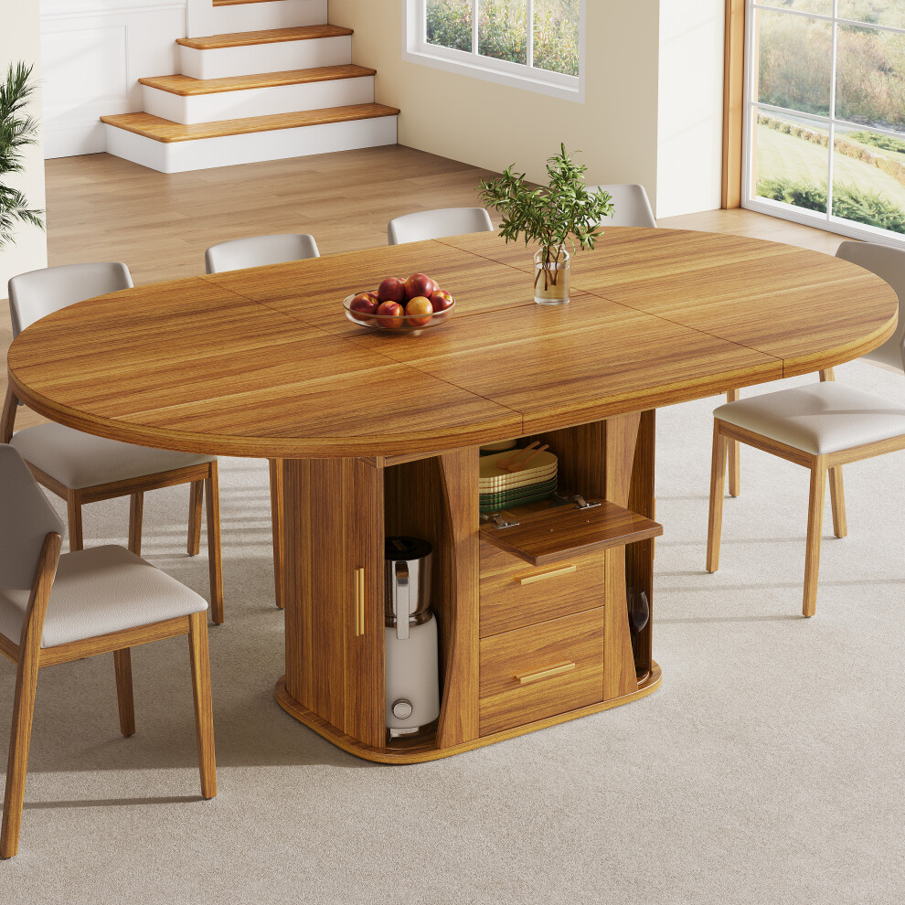 Extendable dining table,three-tier storage