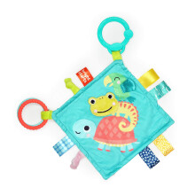 Bright Starts Fuzzy Feelies Soothing Plush Security Blanket with Taggies, Clips to Carriers and Str