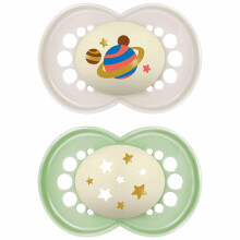 MAM Original Night Soothers | 6-18 Months | 2 Pack | Glow in the Dark Dummies | Comes in Dummy Ster