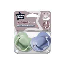 Tommee Tippee Cherry Latex Soother, 18-36 Months, Green and Blue, Pack of 2 soothers with 100% Natu
