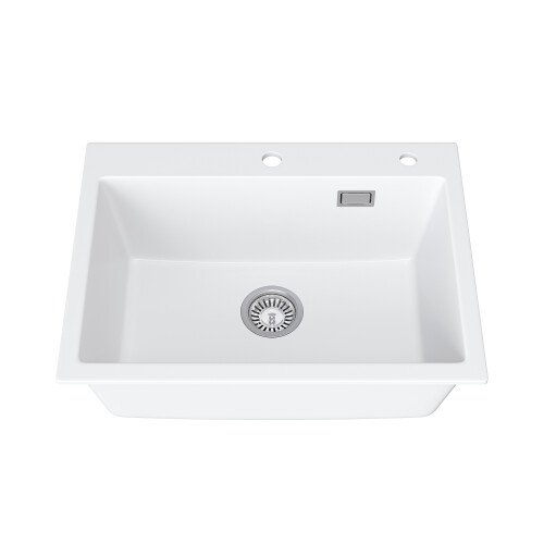 White Granite Composite Kitchen Sink Single Bowl 60x45cm with Waste Kit 1