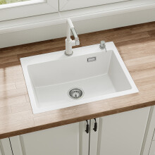 White Granite Composite Kitchen Sink Single Bowl 60x45cm with Waste Kit