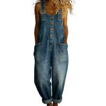 Modische Polyester-Outfit-Overall-Hose für Damen,-Blau XXXL