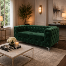 (Fabric Swatch, Green) Luxury Italian Chesterfield Sofa Set Plush Velvet 3 & 2 Seater, 5 Seater Corner Sofa Deep Button Tufted Couch