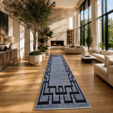 (80cm x 300cm (2ft 6" x 10ft)-Extra Long Hallway Runner Rug Printed Carpet, Grey Black) Non-Slip Rugs Printed Carpets Hallway Runner Mats