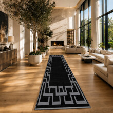 (80cm x 300cm (2ft 6" x 10ft)-Extra Long Hallway Runner Rug Printed Carpet, Black Grey) Non-Slip Rugs Printed Carpets Hallway Runner Mats