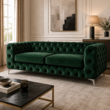 (3 Seater, Green) Luxury Italian Chesterfield Sofa Set Plush Velvet 3 & 2 Seater, 5 Seater Corner Sofa Deep Button Tufted Couch