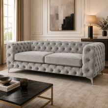 (3 Seater, Steel) Luxury Italian Chesterfield Sofa Set Plush Velvet 3 & 2 Seater, 5 Seater Corner Sofa Deep Button Tufted Couch