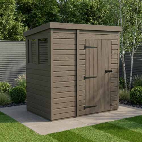6x4 Pent Composite Shed Tanalised (Single Door, With Windows)