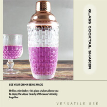 Juego de Coctelera de Vidrio de 13 Oz - Coctelera de Vidrio para CóCteles, Cocteleras y Cocteleras de Oro Rosa