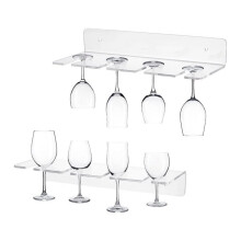2PCS Acrylic Wine Glass Holder Wall Mounted Cup Holder Wine Glass Hanging Rack Kitchen Cupboard Bar Organizer Hanger
