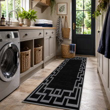 (80 x 300 cm (2 ft 6 in x 9 ft 8 in), Nico Black Greeky) Extra Large Area Rugs Printed Geometric Traditional Carpets Runner Rug & Luxury Floor Door Mats