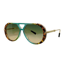 Lunettes de soleil modernes à imprimé-Cadre vert léopard