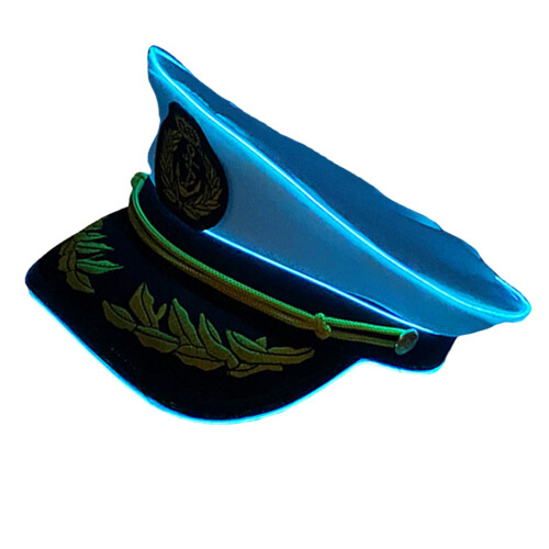 Embroidered LED Light Captain Hat For Night Gatherings And-Blue