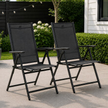 Set of 2 Outdoor Garden Patio Multi Position Reclining Folding Chair in Black