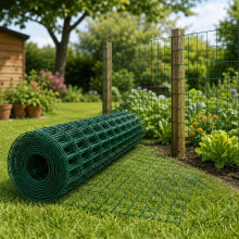 Green PVC Coated Steel Garden Mesh Fence 1m x 10m