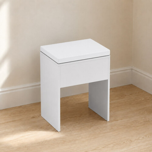 (White) Padded Dressing Table Stool Vanity Seat 1