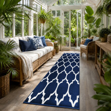 (80 X 300 cm, Ava Navy) Luxury Printed Rugs Large Runner Rug & Door Mats