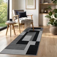 (80 x 300 cm (2 ft 6 in x 9 ft 8 in)_Long Runner, Milo Black Grey) Extra Large Rugs Printed Carpets Runner Rug & Door Mats