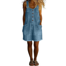 Overall shorts voor dames Button Front Shortalls-Lichtblauw M